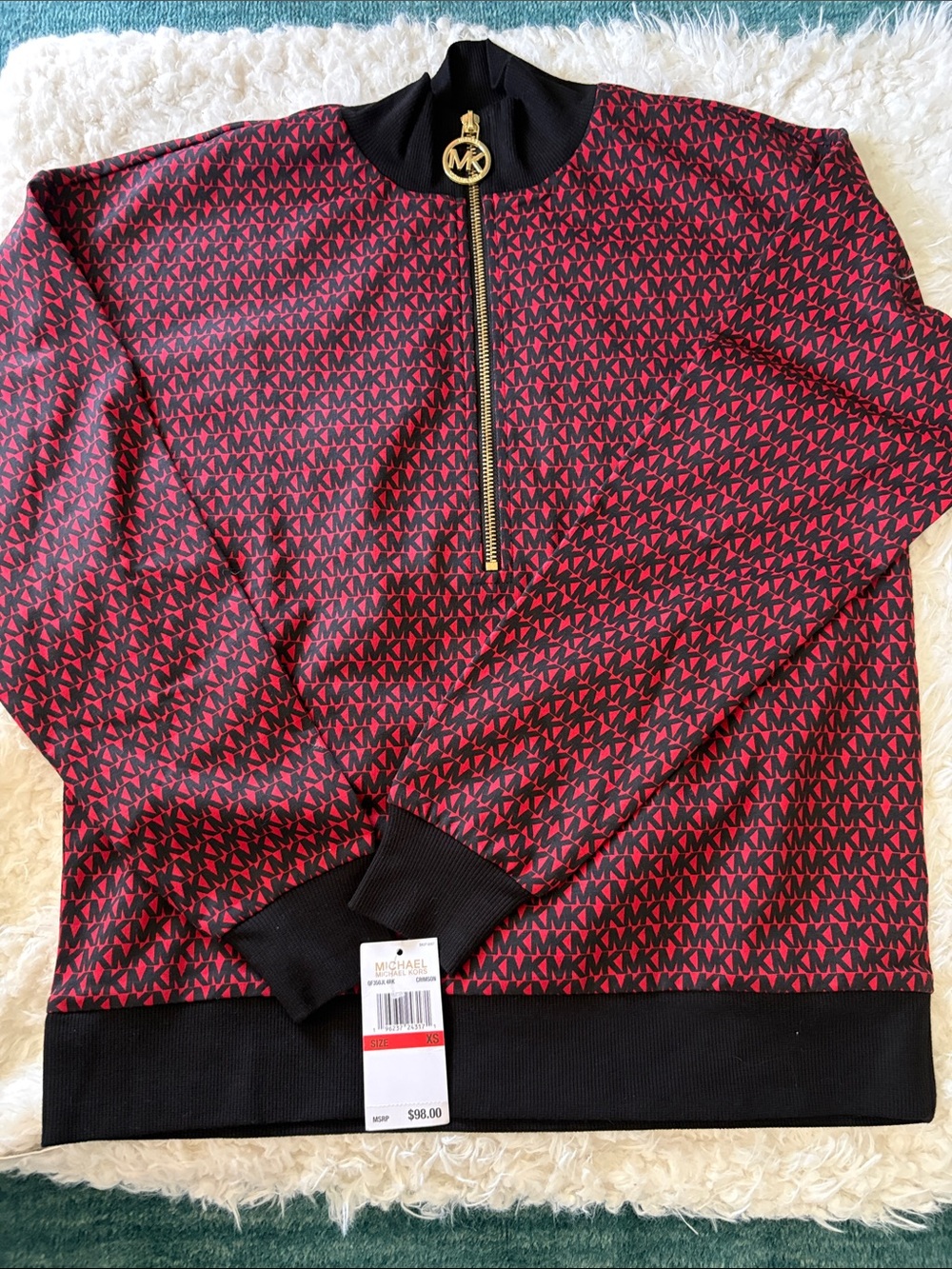 Michael Kors Black & Red MK Monogram Half-Zip Pullover